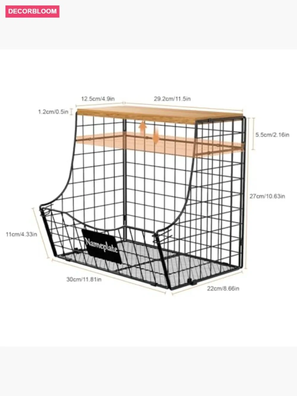 3 Pack Wire Fruit Basket with Wood Lid - Counter & Wall Mount Storage
